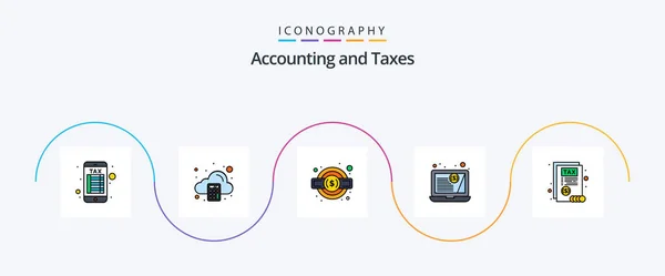 Taxes Line Filled Flat Icon Pack Including Report Service Document — Stok Vektör