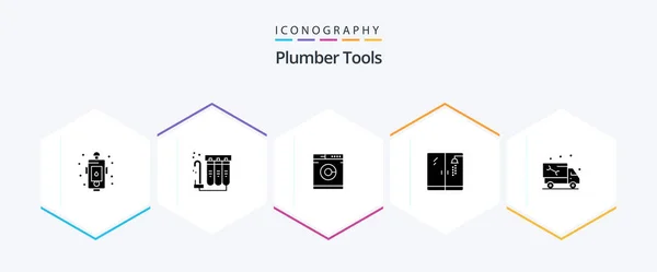 Plumber Glyph Icon Pack Including Plumber Car Water Shower Plumber — Archivo Imágenes Vectoriales