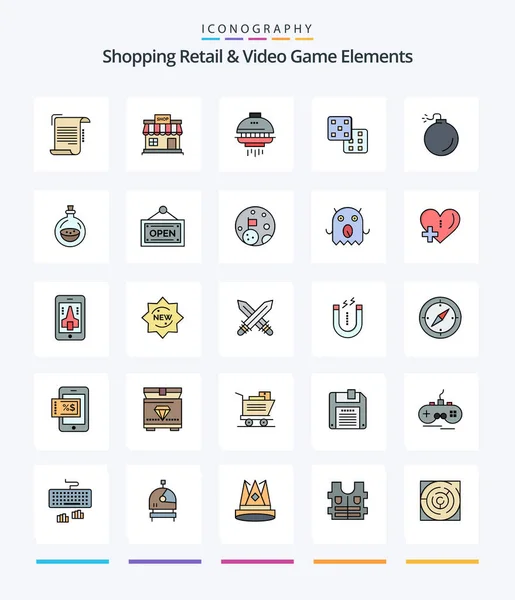 Creative Shoping Retail Video Game Elements Line Filled Icon Pack — Stock Vector