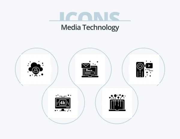 Media Technology Glyph Icon Pack Icon Design Login Laptop System — Stockový vektor