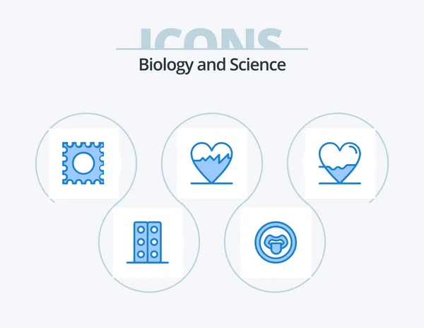 Biology Blue Icon Pack Icon Design Science Heart Drug Biology — Wektor stockowy