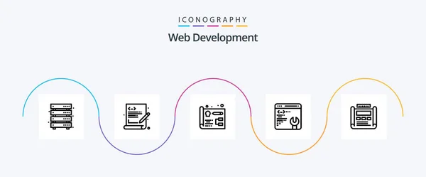 Web Development Line Icon Pack Including Development Blueprint Web Coding — Vetor de Stock