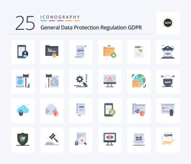 Gdpr 25 Flat Color icon pack including data. gdpr. safe folder. folder. general data protection
