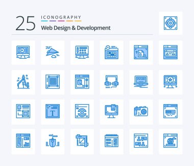 Web Design And Development 25 Blue Color icon pack including webpage. interface. monitor. day. design