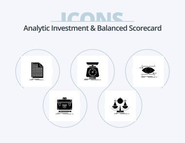 Analytic Investment And Balanced Scorecard Glyph Icon Pack 5 Icon Design. scale. implementation. scorecard. statement. file