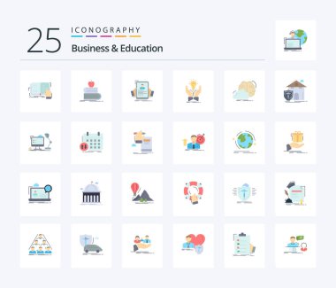 Business And Education 25 Flat Color icon pack including creative. idea. books. profile. hiring