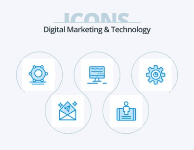 Digital Marketing And Technology Blue Icon Pack 5 Icon Design. setting. marketing. digital. graph. online