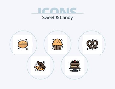 Sweet And Candy Line Filled Icon Pack 5 Icon Design. camping. food. cafe. dessert. restaurant