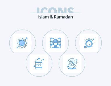 Islam And Ramadan Blue Icon Pack 5 Icon Design. hour. ramadan. art. prayer. star