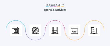 Sports and Activities Line 5 Icon Pack Including sport. golf. pitch. game. signboard