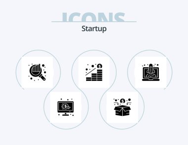 Startup Glyph Icon Pack 5 Icon Design. launching. money. audit. profit. growth