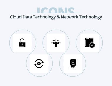 Cloud Data Technology And Network Technology Glyph Icon Pack 5 Icon Design. brower. toolings. louck . screwdriver. cloud