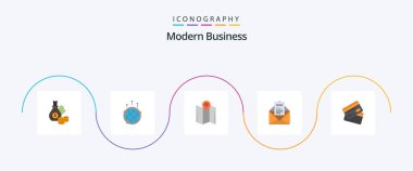 Modern Business Flat 5 Icon Pack Including email. pointer. connection. navigation. direction