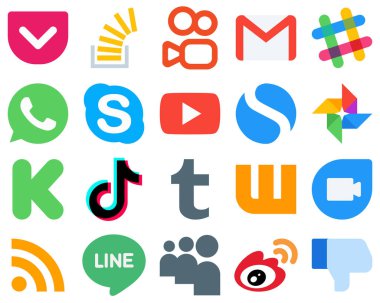 20 Contemporary and Clean Flat Social Media Icons kickstarter. simple. mail. video and chat icons. Gradient Icon Pack