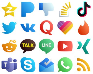 Gradient Social Media Brand Icon Set 20 icons such as vk. twitter. stock and video icons. Premium and high quality