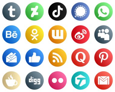 20 High Quality Social Media Icons such as sina. mesenger. weibo and odnoklassniki icons. Modern and high quality