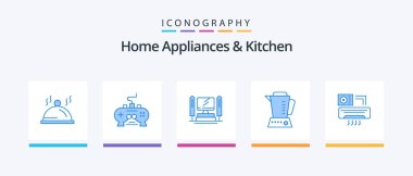 Home Appliances And Kitchen Blue 5 Icon Pack Including air. home. play station. electric. cpu. Creative Icons Design