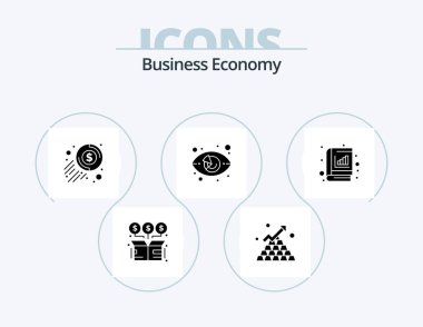 Economy Glyph Icon Pack 5 Icon Design. market watch. eye. pyramid. chart. money