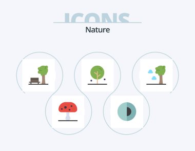 Nature Flat Icon Pack 5 Icon Design. cloud. nature. bench. lotus. blooming