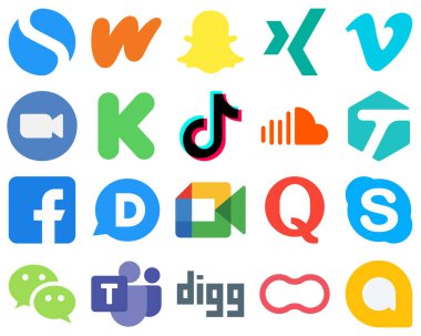 20 Linear Design Flat Social Media Icons video. video. douyin and funding icons. Gradient Social Media Icon Set