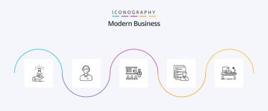 Modern Business Line 5 Icon Pack Including business. presentation. support. service. man