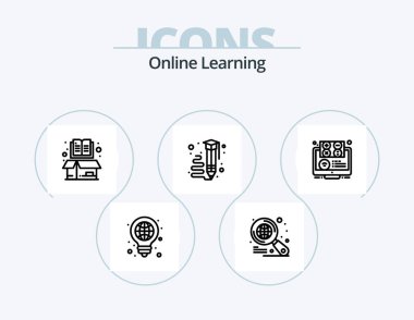 Online Learning Line Icon Pack 5 Icon Design. learning. e-learning. information. elearning. light