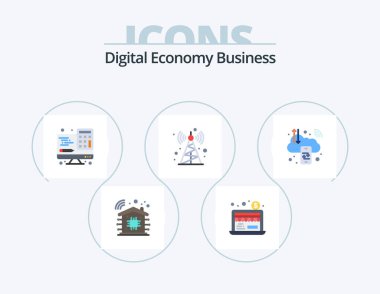 Digital Economy Business Flat Icon Pack 5 Icon Design. internet. computing. interface. cloud. tower