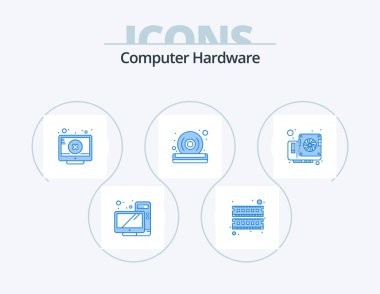 Computer Hardware Blue Icon Pack 5 Icon Design. computer. player. screen. quality. disc