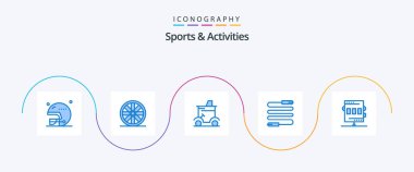 Sports and Activities Blue 5 Icon Pack Including chronometer. activities. golf car. sports. jump