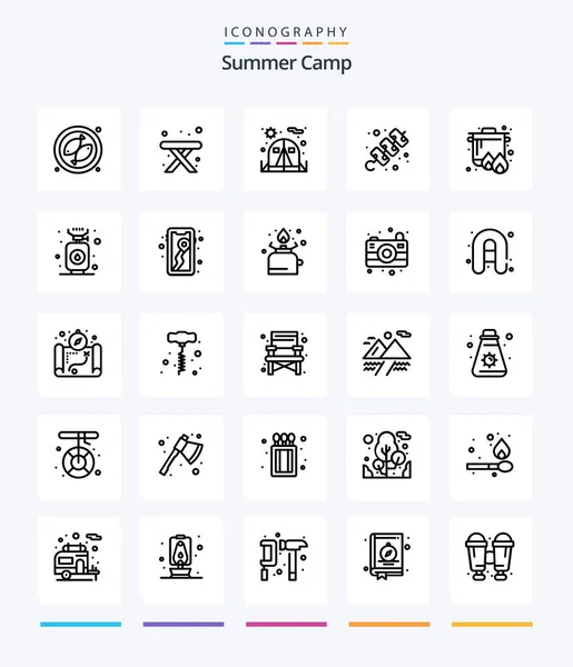 Creative Summer Camp Outline Icon Pack Camping Cooker Tent Camping — 图库矢量图片