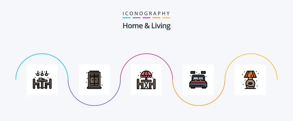 Home Living Line Filled Flat Icon Pack Including Stand Home — Διανυσματικό Αρχείο