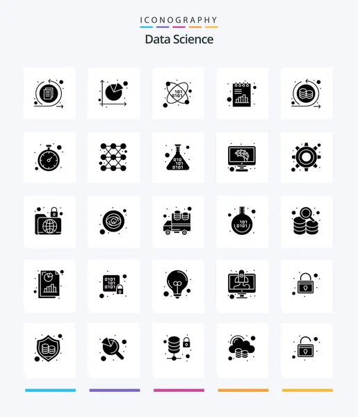 Creative Data Science Glyph Solid Black Icon Pack Processing Chart — Stock vektor