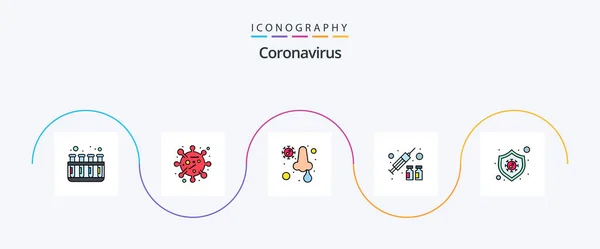 Coronavirus Line Filled Flat Icon Pack Including Shield Protection Cold — Vettoriale Stock