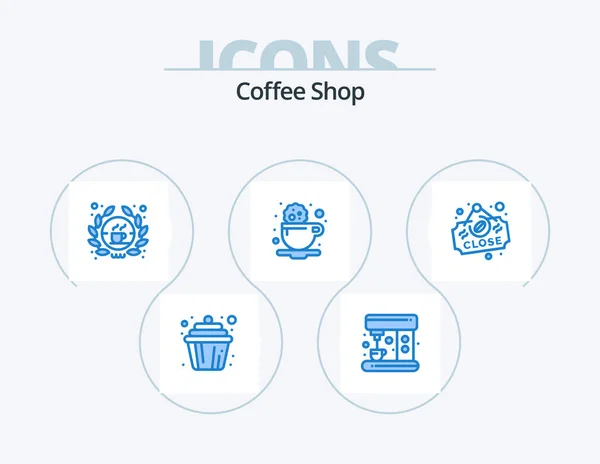 Coffee Shop Blue Icon Pack Icon Design Close Coffee Coffee — Stock vektor