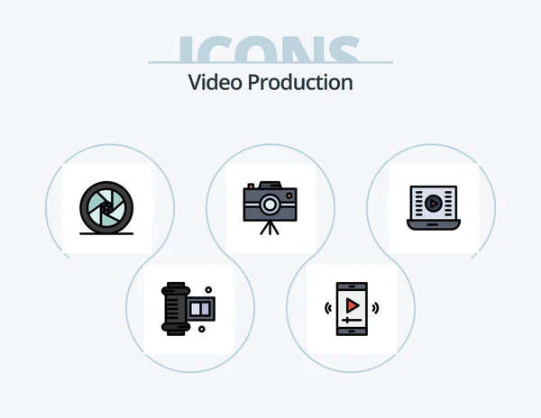 Video Production Line Filled Icon Pack Icon Design Multimedia Film — Stockvector