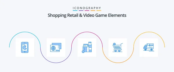 Shoping Retail Video Game Elements Blue Icon Pack Including Delivery — Archivo Imágenes Vectoriales