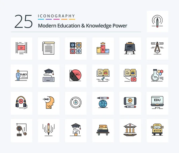 Modern Education Knowledge Power Line Filled Icon Pack Including Teacher — Vettoriale Stock