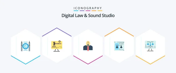 Digital Law Sound Studio Flat Icon Pack Including Law Court — Stock Vector