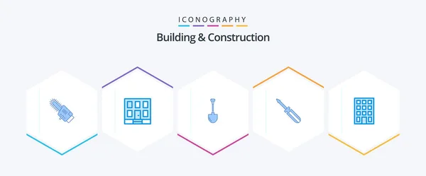 Building Construction Blue Icon Pack Including Tools Tool Showel Driver — Wektor stockowy