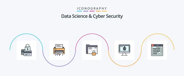 Data Science Cyber Security Line Filled Flat Icon Pack Including — Wektor stockowy