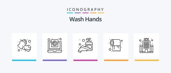 Wash Hands Line Icon Pack Including Basin Medical Blood Hands — Stock Vector