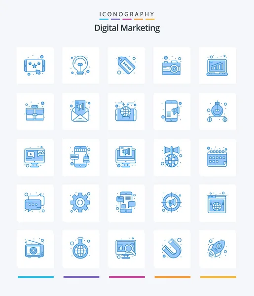 Creative Digital Marketing Blue Icon Pack Business Trade Brand Marketing — Vettoriale Stock