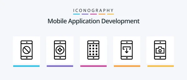 Mobile Application Development Line Icon Pack Including Mobile Unlock Mobile — Archivo Imágenes Vectoriales