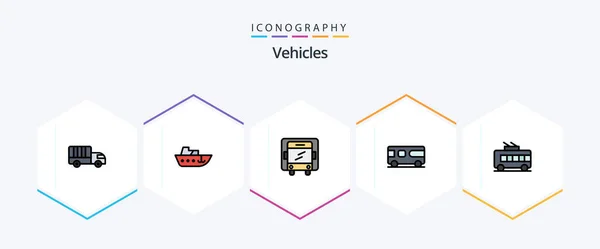 Vehicles Filledline Icon Pack Including Trolley Bus Delivery Vehicle Combo — Archivo Imágenes Vectoriales