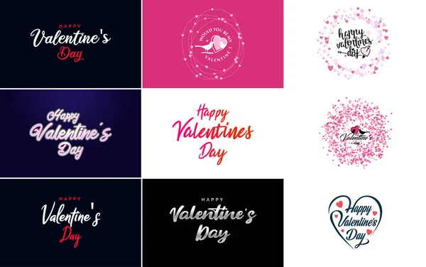 Happy Valentine Day Greeting Card Template Romantic Theme Red Pink — Stockvektor