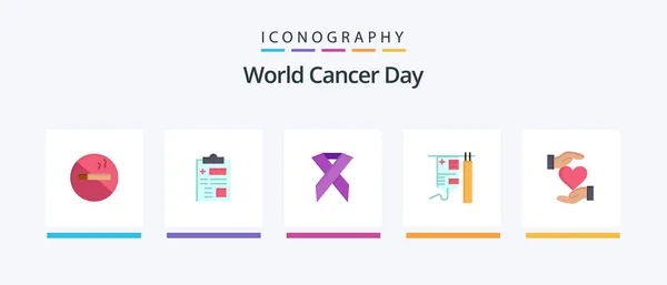 World Cancer Day Flat Icon Pack Including Solidarity Aids Record — стоковый вектор