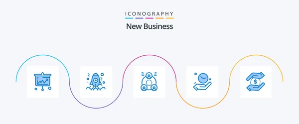 New Business Blue Icon Pack Including Currency Hold Launch Hand — Vector de stock