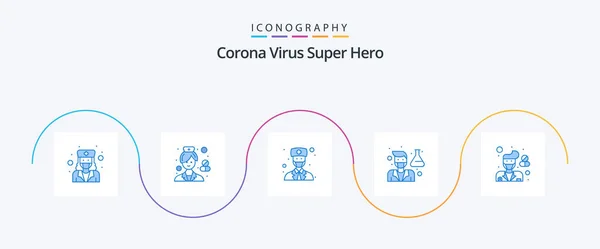 Corona Virus Super Hero Blue Icon Pack Including Male Professor — Vetor de Stock