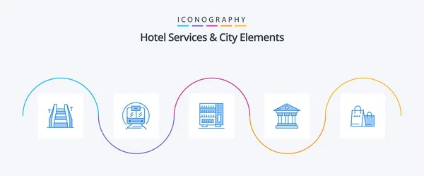 Hotel Services City Elements Blue Icon Pack Including Handbag Service — Stockvector