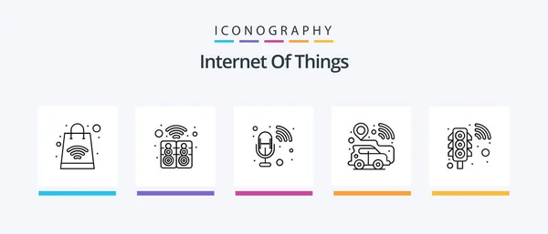 Internet Things Line Icon Pack Including Bench Smart Car Technology — Archivo Imágenes Vectoriales